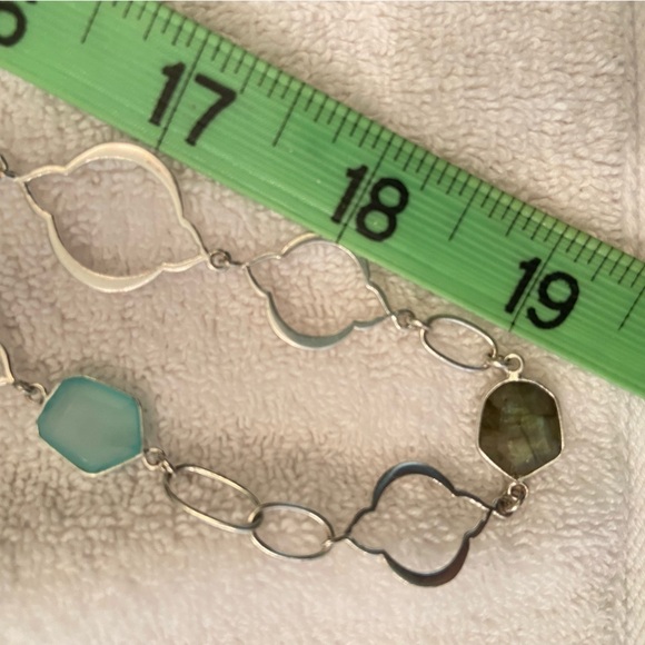 Stella & Dot sterling silver Arabesque link aqua & laborite long chain necklace - Picture 10 of 11